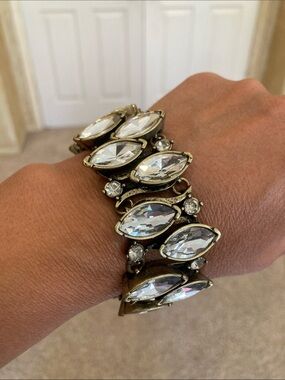 Gold-Tone Stretch Bracelet with Clear Marquise Crystals